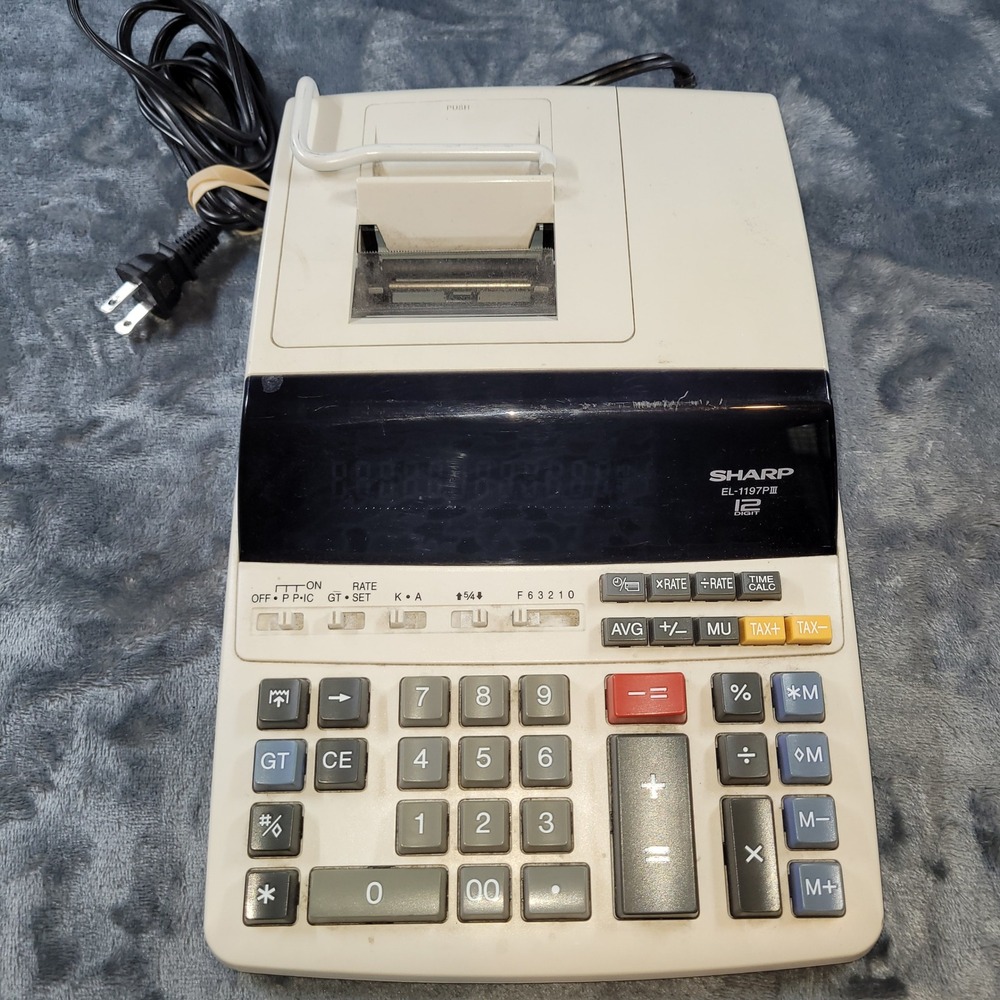 Sharp‎ EL-1197PIII 12-Digit Desktop Printing Calculator 2-Color Ribbon AC Power